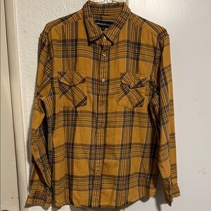 Golden Plaid Casual Button-Down Shirt